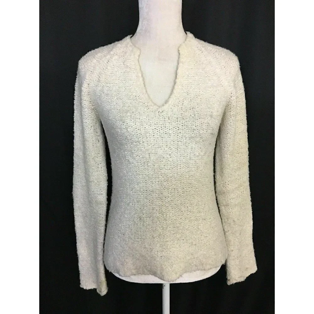 J Crew Ivory Long Sleeve V Neck Sweater top